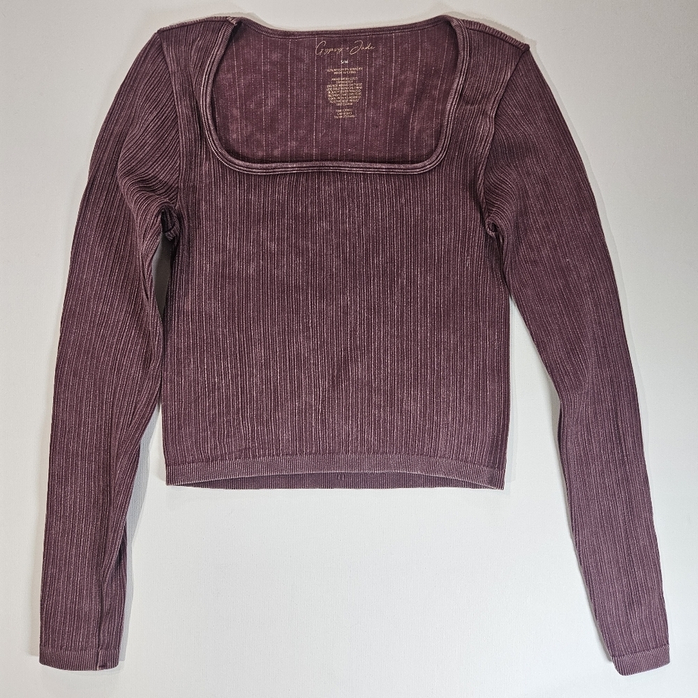 Gypsy & Jade Ribbed Crop Top Women's S/M Maroon Distressed 90s Y2K‎ Grunge Style